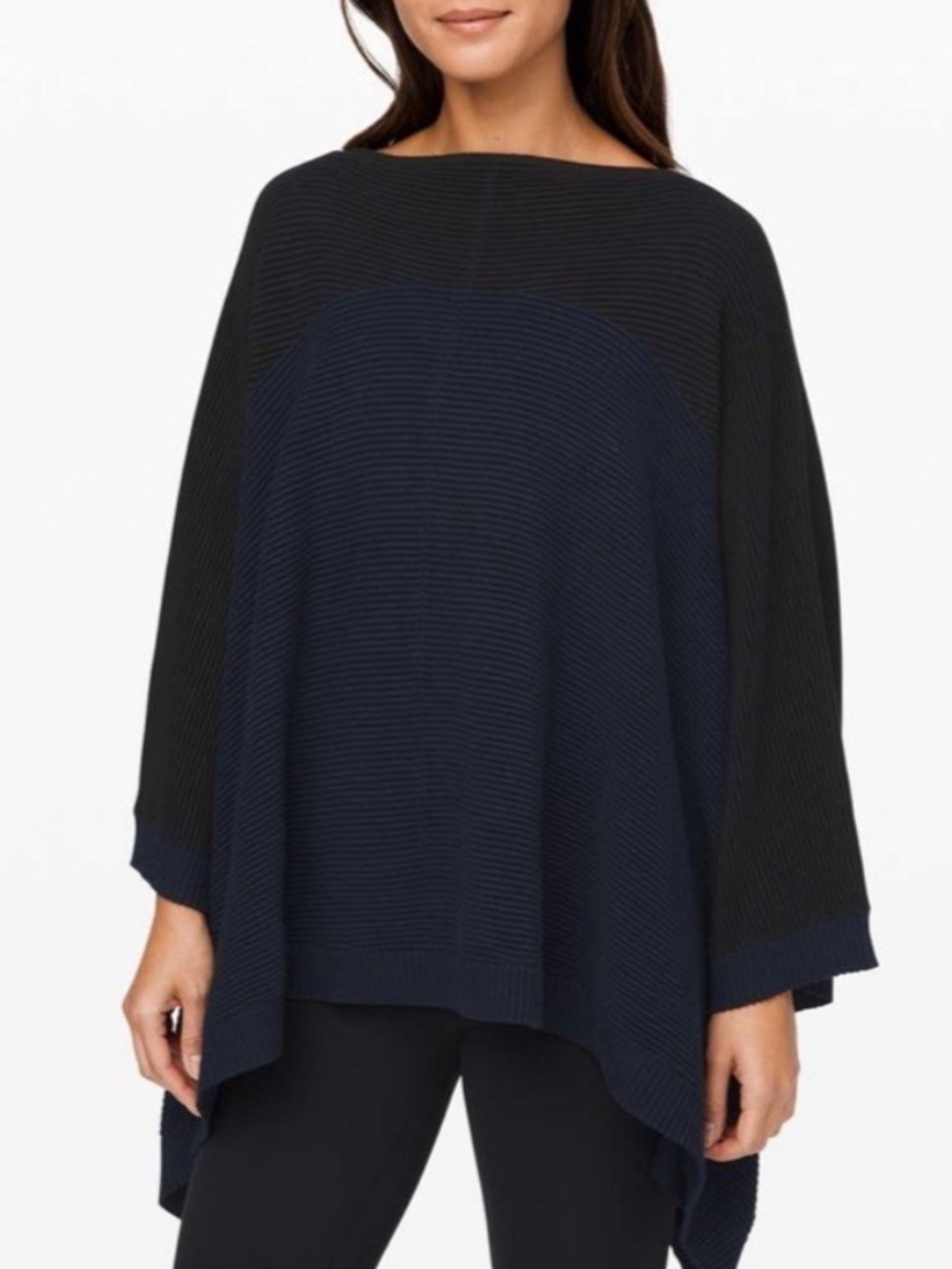 Lululemon It All Lines Up Ribbed Boatneck Sweater Poncho - Navy & Black OS NWT